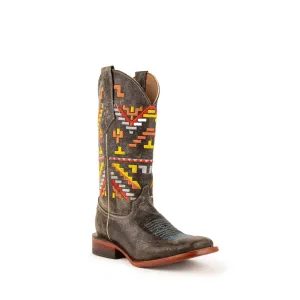 Women's Ferrini Aztec Cowgirl Leather Boots Handcrafted Charcoal