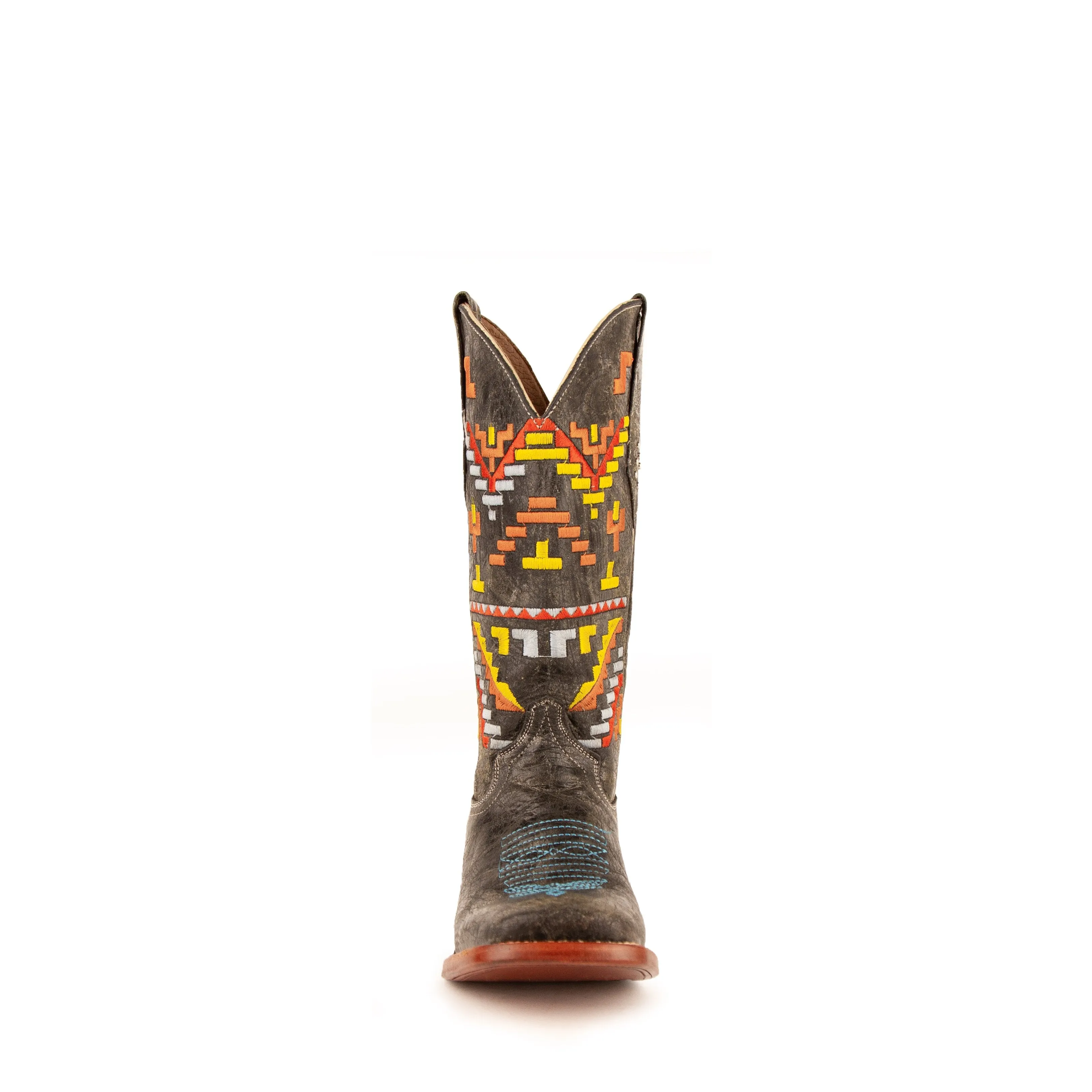 Women's Ferrini Aztec Cowgirl Leather Boots Handcrafted Charcoal