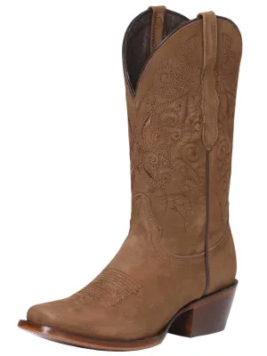 Women's Nubuck Leather Classic Western Cowgirl Boots 'El General' Camel Color 122488