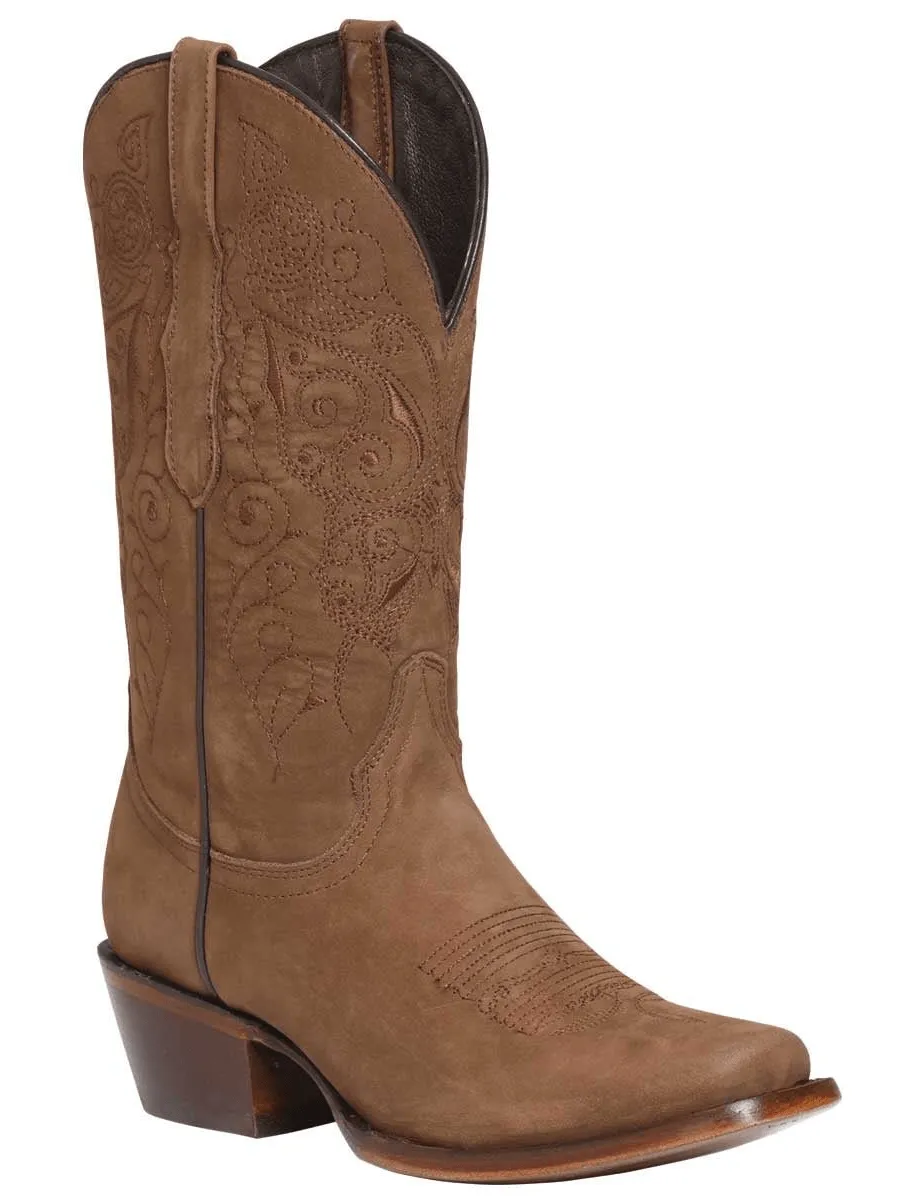 Women's Nubuck Leather Classic Western Cowgirl Boots 'El General' Camel Color 122488