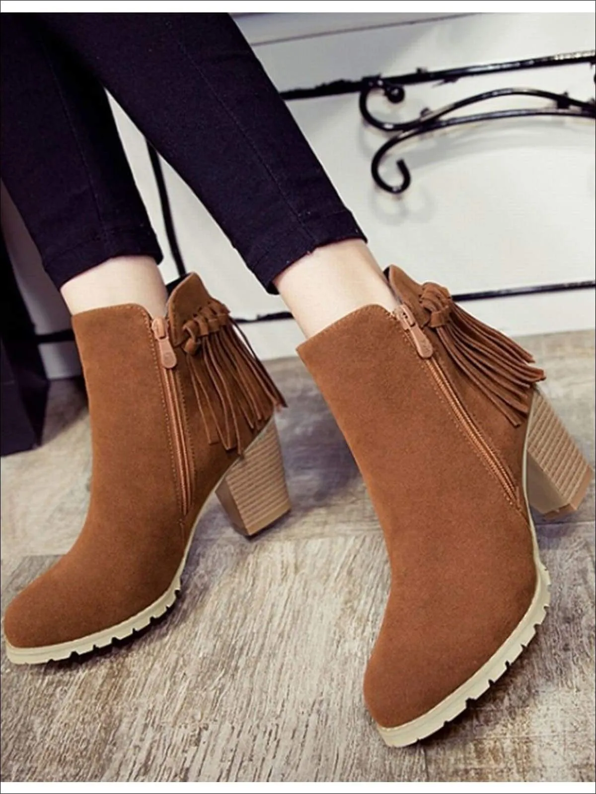 Women's Trendy Fringe Ankle Boots By Liv and Mia