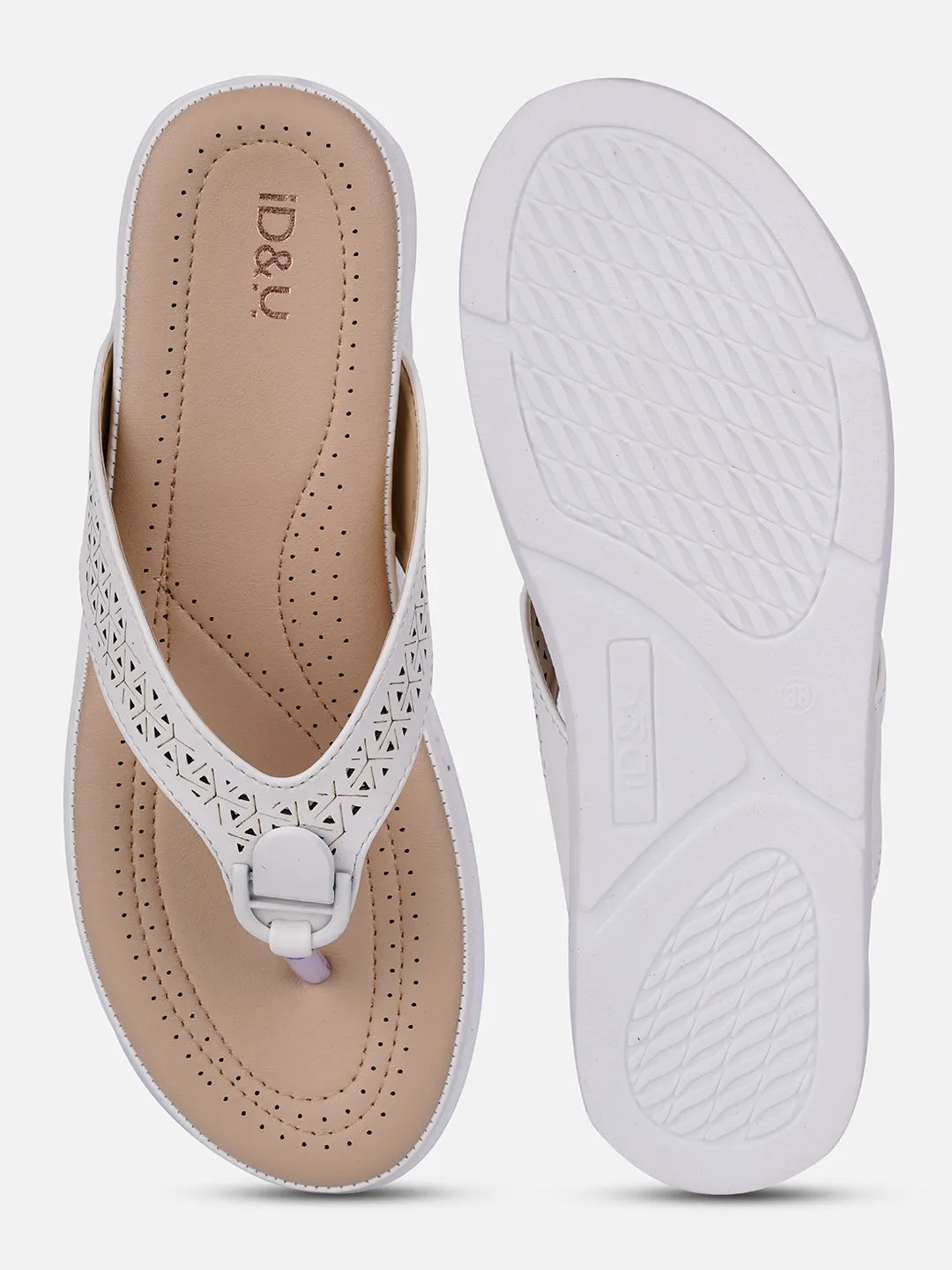 Women's White Thong Sandals (IU6014)