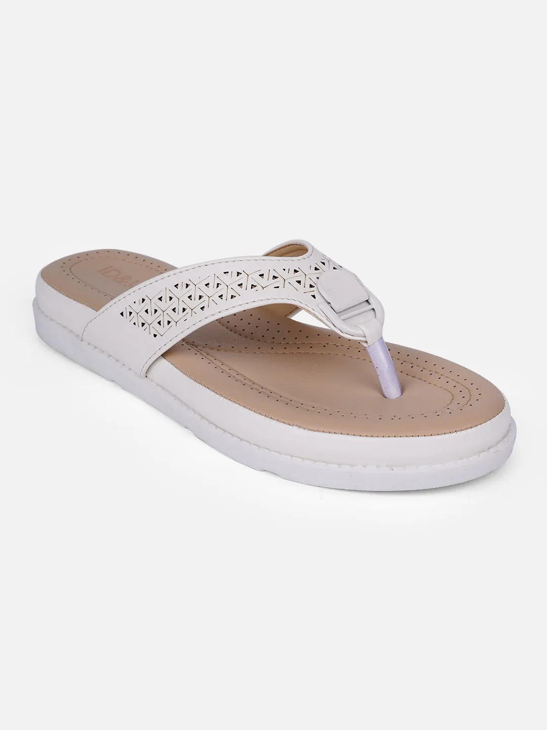 Women's White Thong Sandals (IU6014)